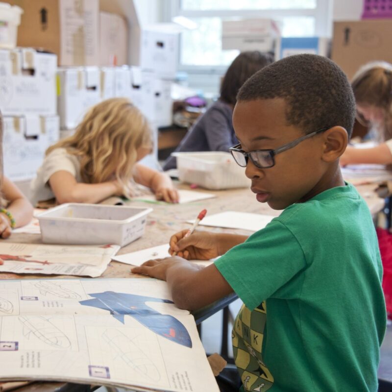 Child studying in class