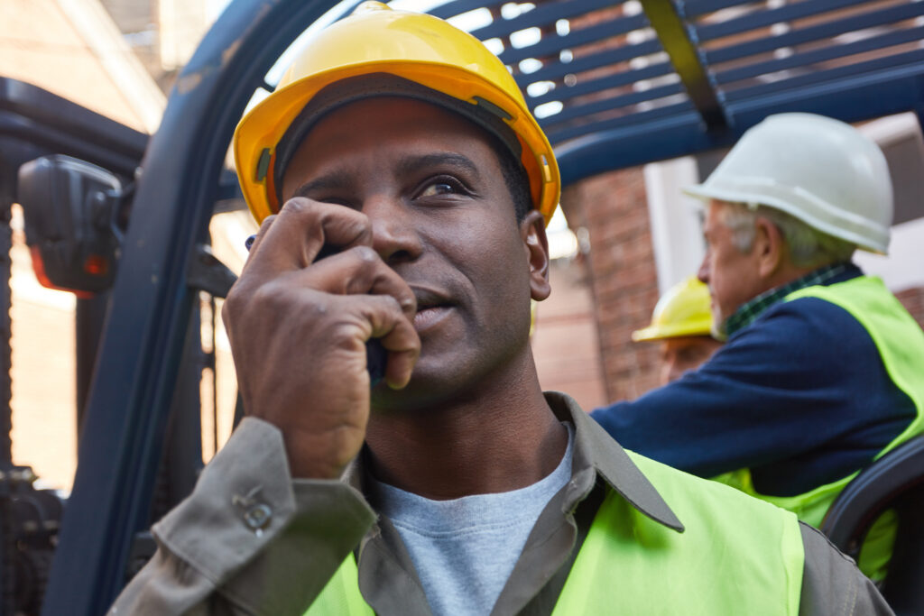 Safety worker using two-way radio