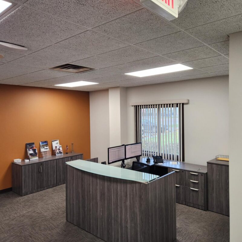 Front desk at GenComm's new Johnsburg office in Illinois.