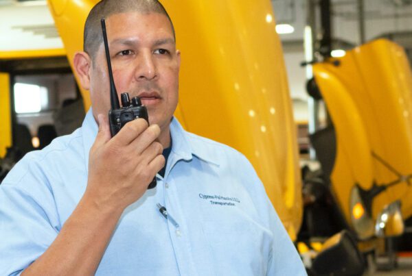 Transportation worker using radio