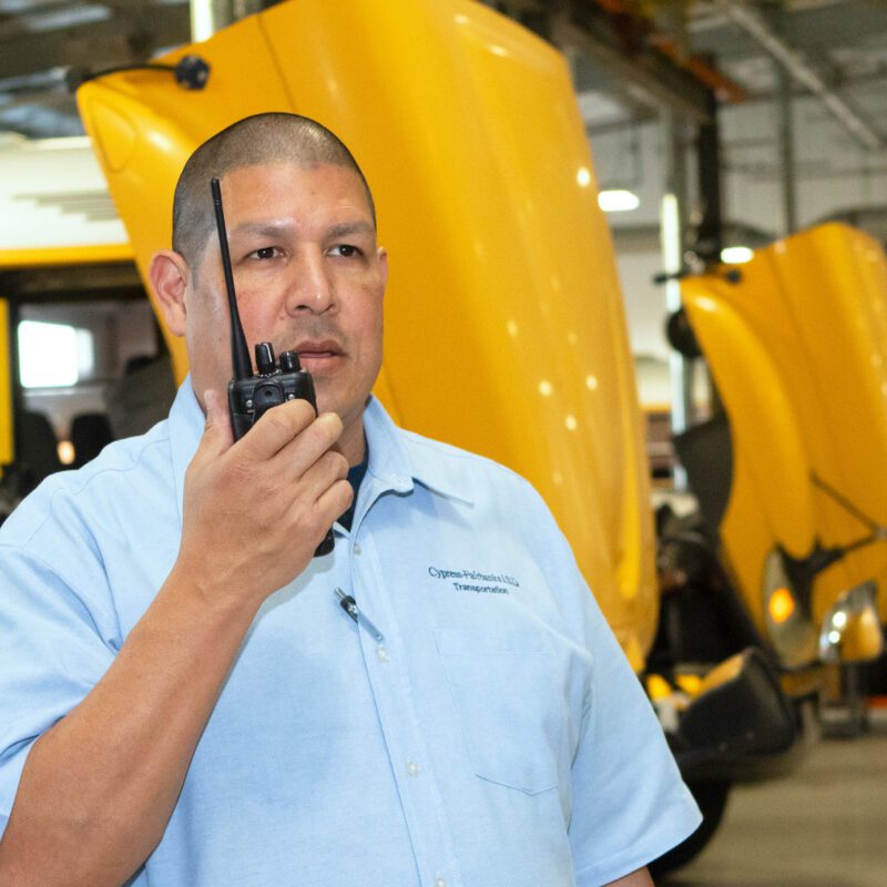 Transportation worker using radio
