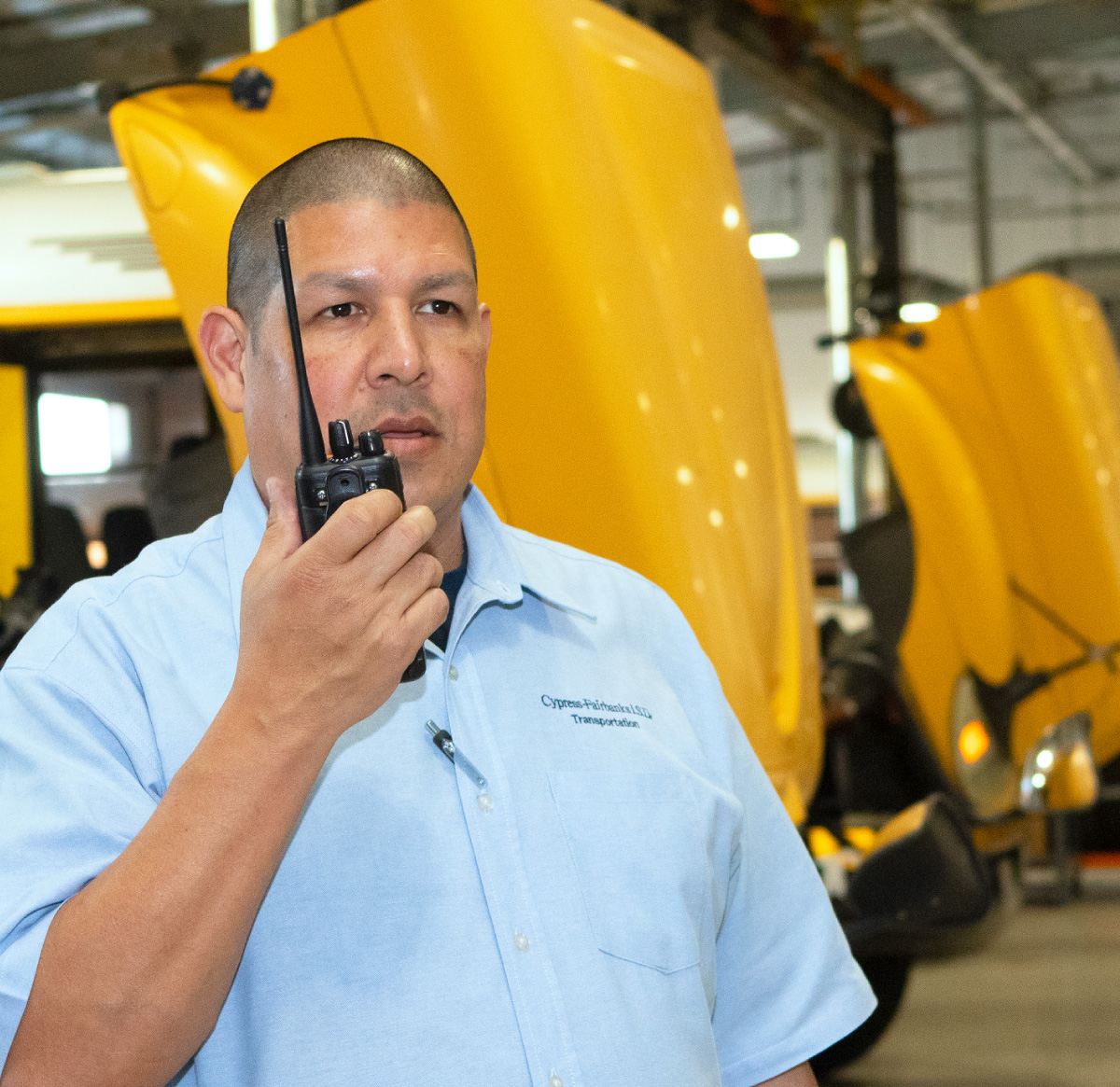 Transportation worker using radio