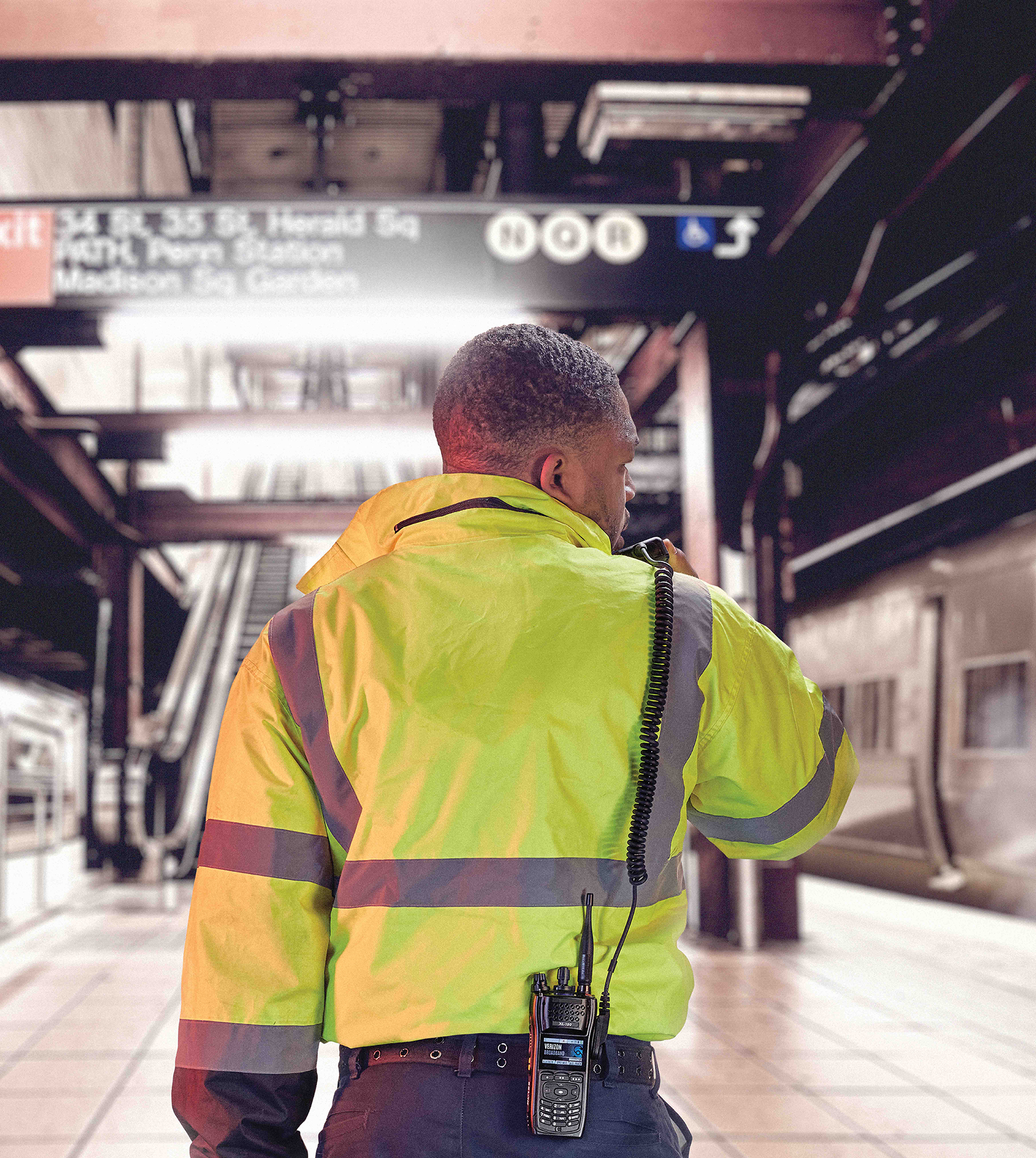 Transportation worker using radio