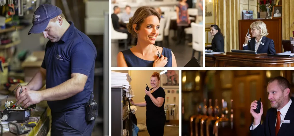 collage of hospitality workers using Kenwood radios