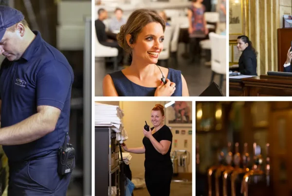 collage of hospitality workers using Kenwood radios